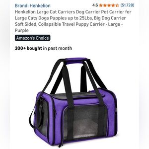 NIP Henkelion Large Pet Carrier (25lbs) Dog/Cat, Travel, 3 Layer, Cozy, Purple